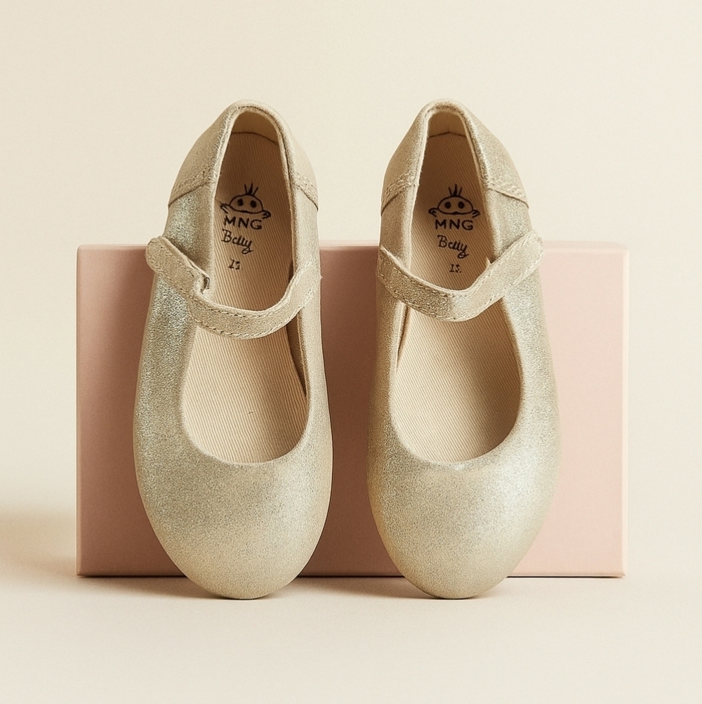 Mango Toddler Sz 25 Girls Gold Glitter Mary Jane Shoes